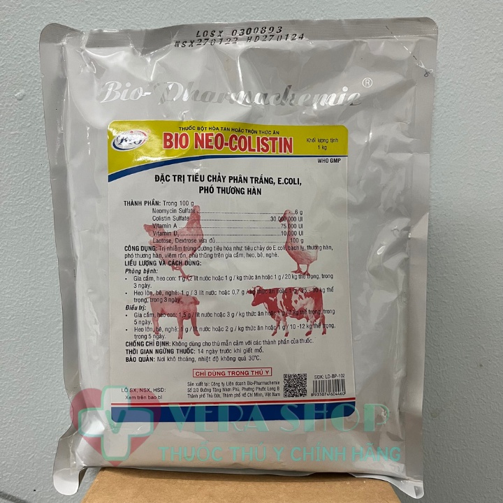 BIO NEO COLISTIN 1KG - Tiêu chảy phân trắng, Ecoli, phó thương hàn trên gà vịt, heo, bê, nghé