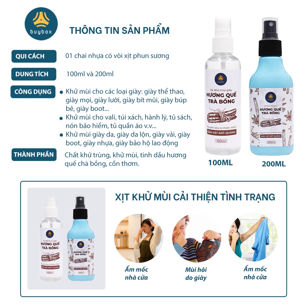 Xịt khử mùi giày dép hương quế trà bồng nguyên liệu tự nhiên,giúp ngăn ngừa vi khuẩn - buybox - BBPK236