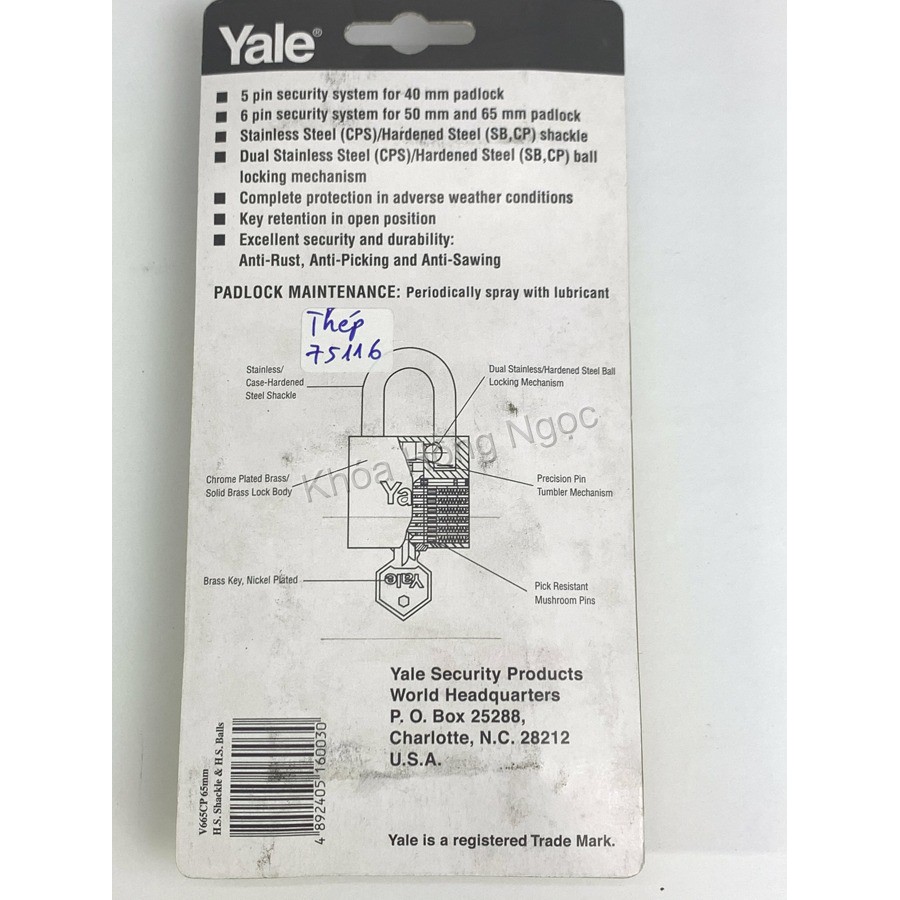 Khóa bấm Yale thép V665CP 65mm