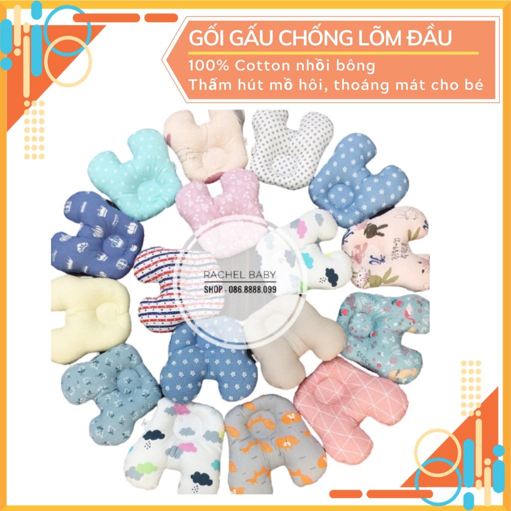 Gối Lõm Chống Bẹp Đầu Cho Bé Sơ Sinh Rachel Baby Shop Mềm Mại, Thoáng Khí Hình Thú