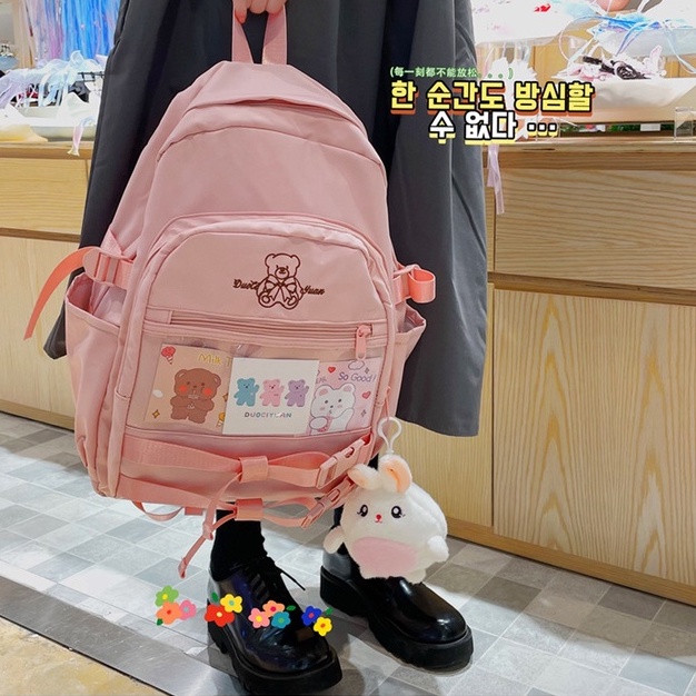 [TẶNG MÓC KHÓA] Balo Ulzzang Gấu Trơn 1 Màu Chống Thấm Nước, đi học, Màu sắc nổi bật, dễ thương (Hàng Taobao Có Sẵn)