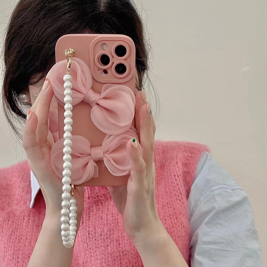 Ốp Điện Thoại tpu In Hình Nơ Có Dây Ngọc Trai Cho iphone 13 pro max ins12 pro max 11 pro max xsmax tpu 7Plus Hoạt Hình