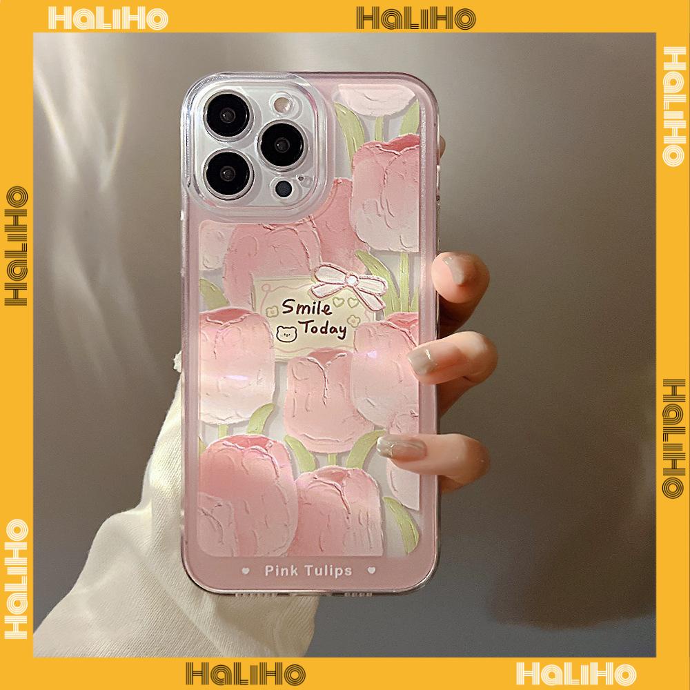 iPhone Case Silicone Soft Case Clear Case Thickened Shockproof Protection Camera Pink Tulip Flower Compatible For iPhone 11 iPhone 13 Pro Max iPhone 12 Pro Max iPhone 7 Plus xr