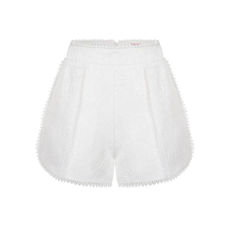 [Mã WABRTN02 giảm 10% ]Quần short gấm cạp lưng cao viền ren trắng tingoan STORMI SHORT