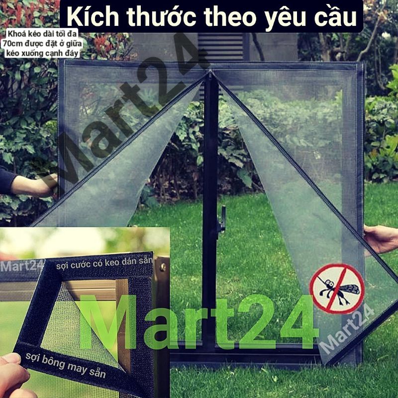 Lưới dán chống muỗi, may theo yêu cầu, kèm (khoá kéo dài 70cm) | BigBuy360 - bigbuy360.vn