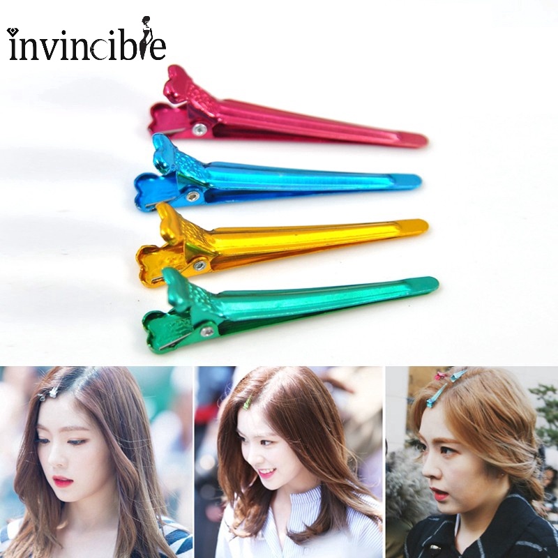 6 Pcs/ Set Colorful Fluffy Hair Root Positioning Hair Clip/ Aluminum Flat Metal Hairpins/ Fashion Hair Setting Section Styling Accessories