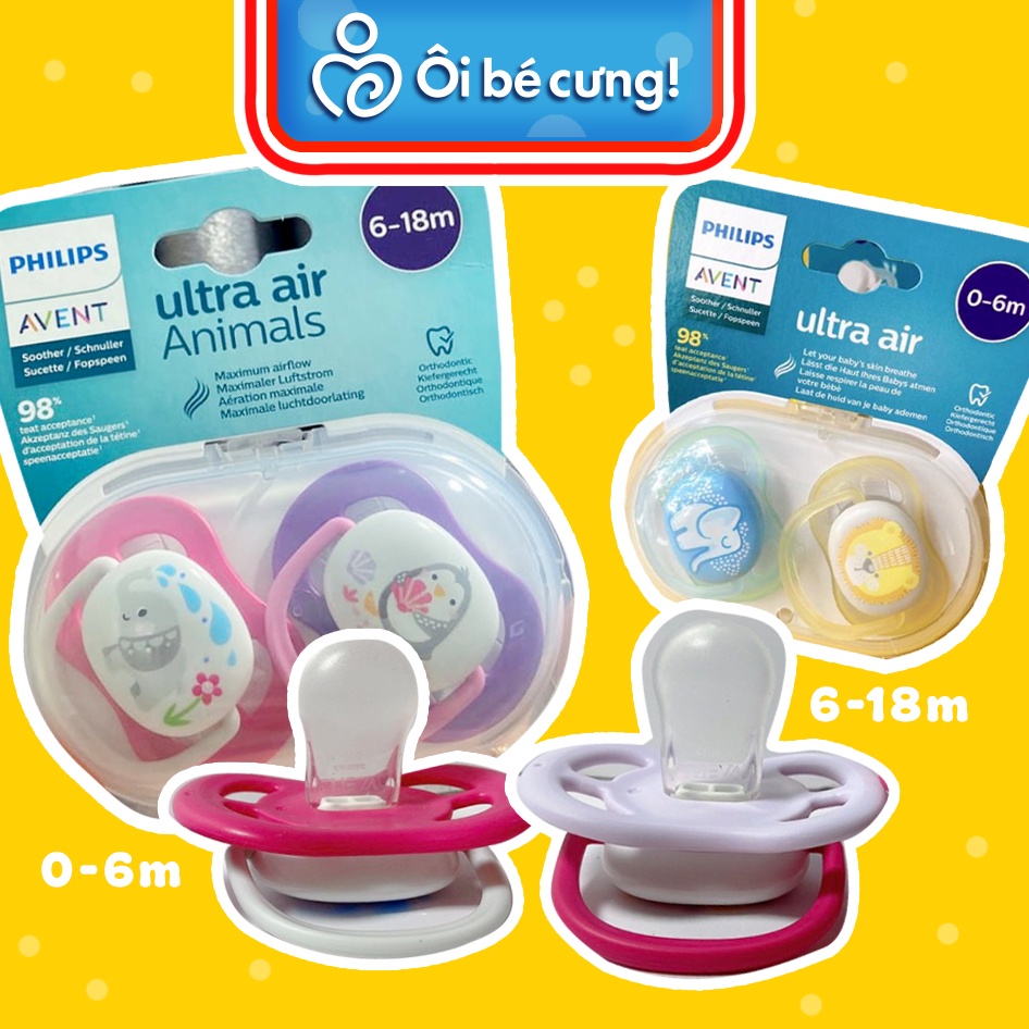 [BẢN MỚI NHẤT 2021] Ti giả chỉnh nha đầu dẹt Philips Avent Ultra Air [Cam kết chính hãng] ÔI BÉ CƯNG PK.45