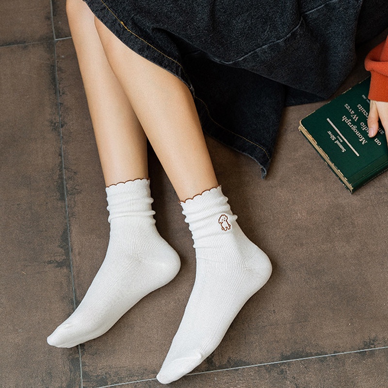 Tất nữ cổ bèo họa tiết cún con dễ thương vớ tầm trung phong cách Hàn Quốc cho giới trẻ thời trang mùa hè EMOJI TD032