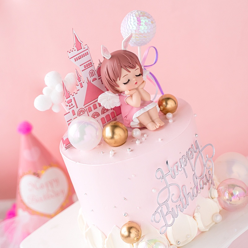 Búp Bê Công Chúa Tai Thỏ Hoạt Hình Trang Trí Bánh Kem Sinh Nhật Cho Bé Gái