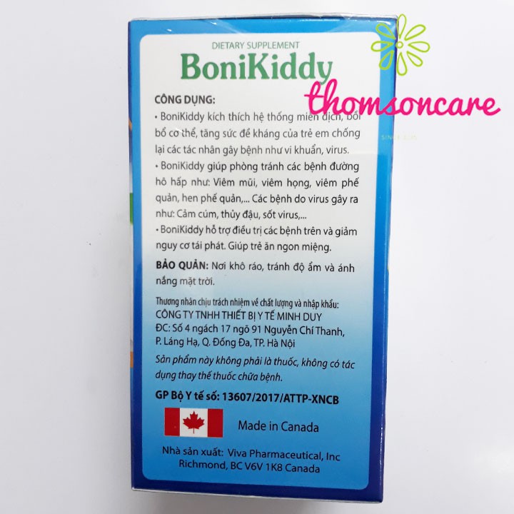 BoniKiddy - Tăng cường miễn dịch cho bé Chính hãng 100% từ Canada hộp 60 viên Boni Kiddy