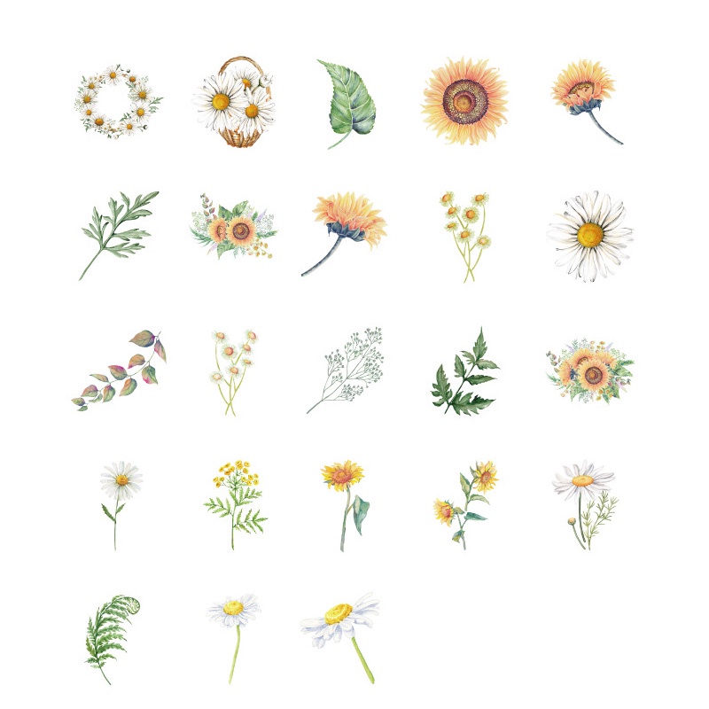 46 Miếng Dán Hình Hoa Cúc, Hoa Hướng Dương Trang Trí Nhật Ký, Sổ Tay