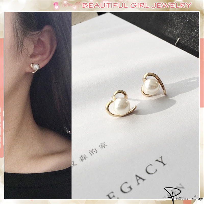 Hoa Tai Ngọc Trai Nhân Tạo Tròn/Khung Trái Tim Thời Trang