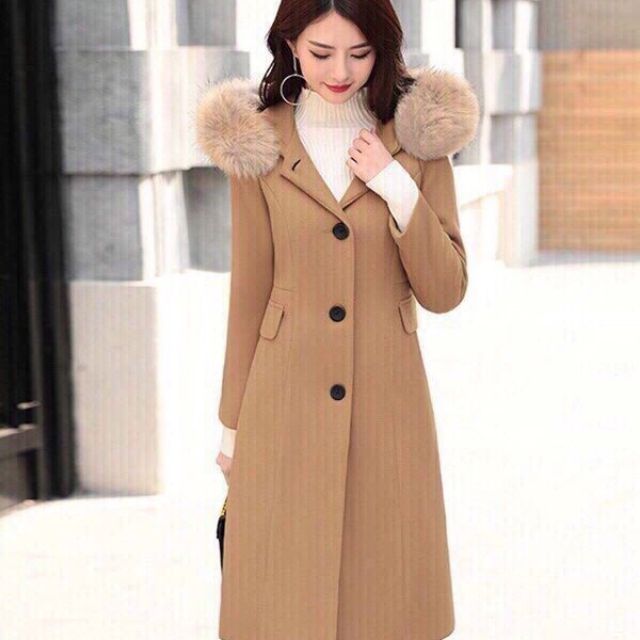 ÁO KHOÁC DẠ FROM DÀI PHỐI NÓN KÈM LÔNG MSP-AK586450