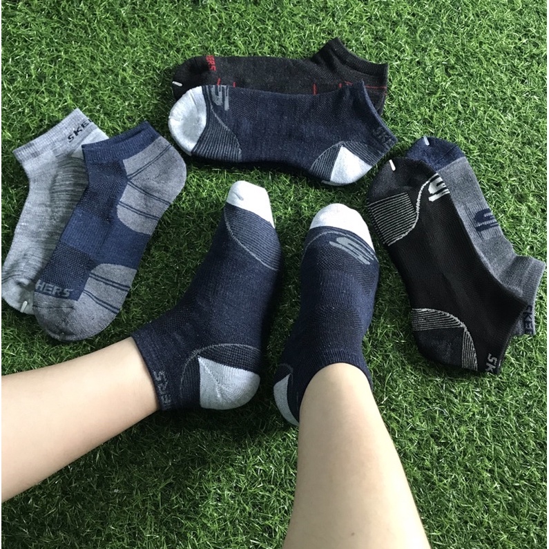 Tất nam cổ ngắn Skechers hàng xuất dư xịn dày dặn êm chân thấm hút mồ hôi