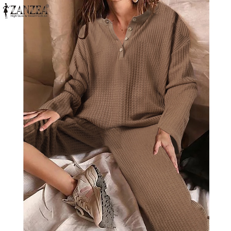 Bộ áo sơ mi và chân váy ZANZEA tay dài sành điệu cho nữ