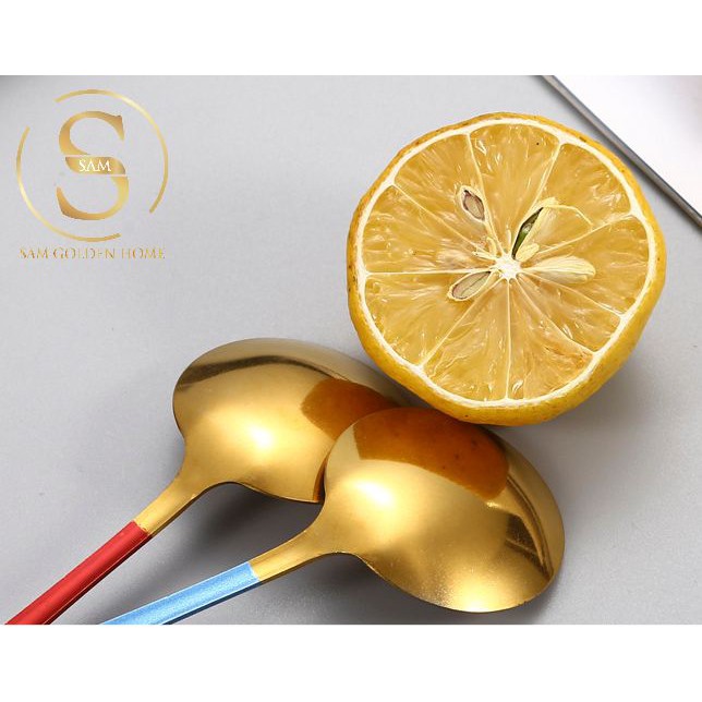 Muỗng Thìa Ăn Cơm Inox 304 Cao Cấp Không GỈ Vàng Windsor Gold Cán Màu