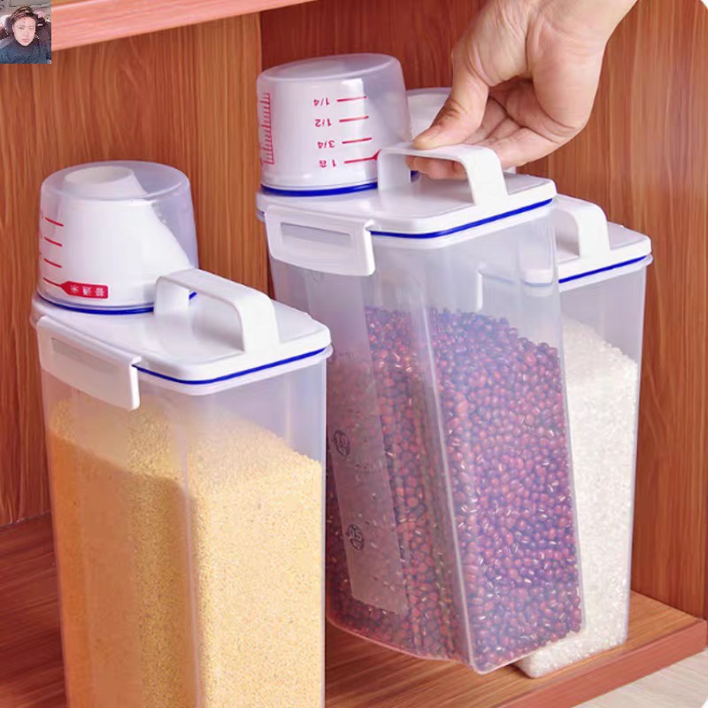 PVN14766 Hộp nhựa đựng đồ khô ngũ cốc, thùng gạo 2kg có miệng vòi rót T2 .