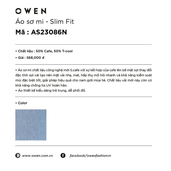 OWEN - Áo sơ mi ngắn tay Owen Slimfit vải sợi cafe màu xanh 23086