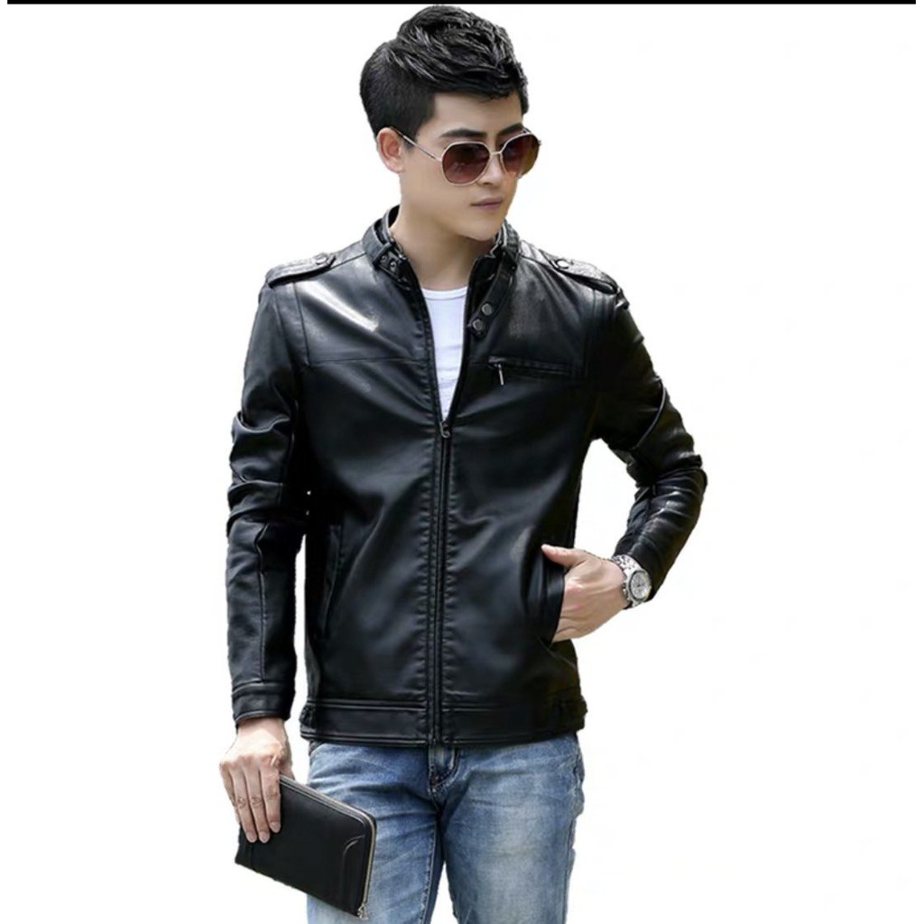 ÁO KHOÁC DA NAM HAI TÚI KHÓA KÉO PHONG CÁCH HÀN CHUẨN ĐẸP TRAI ẤM ÁP