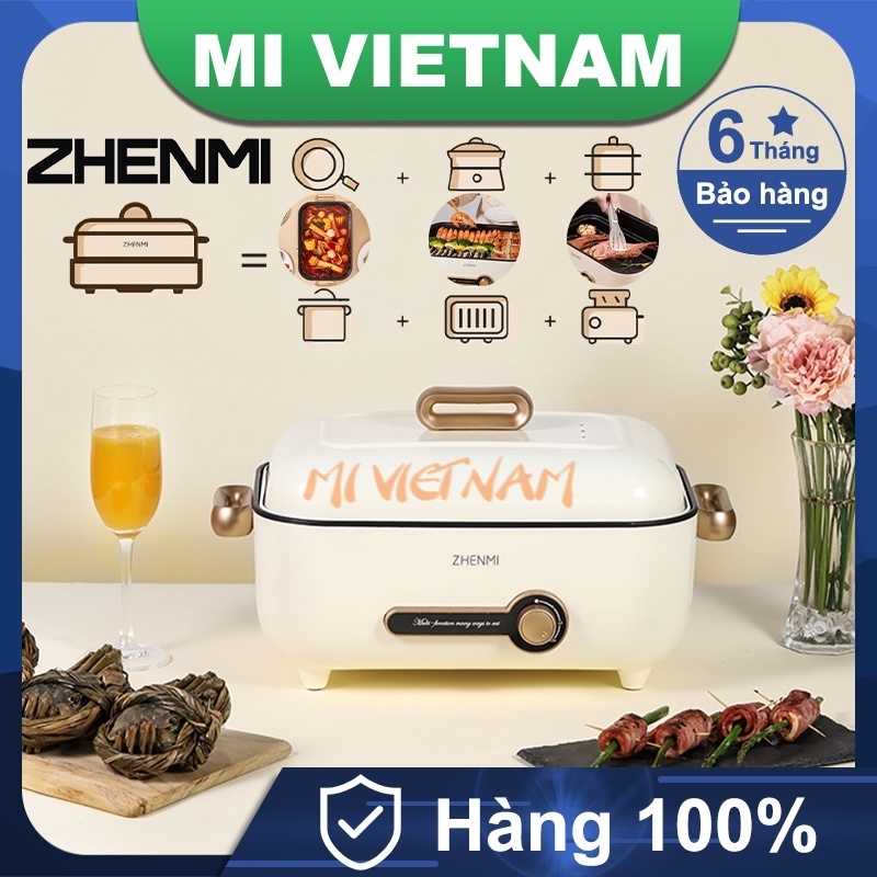 Nồi lẩu điện Xiaomi Zhenmi Nồi lẩu, bếp nướng, hấp, chiên, xào, rán đa năng zhenmi dung tích 4 lít, công suất 1500w