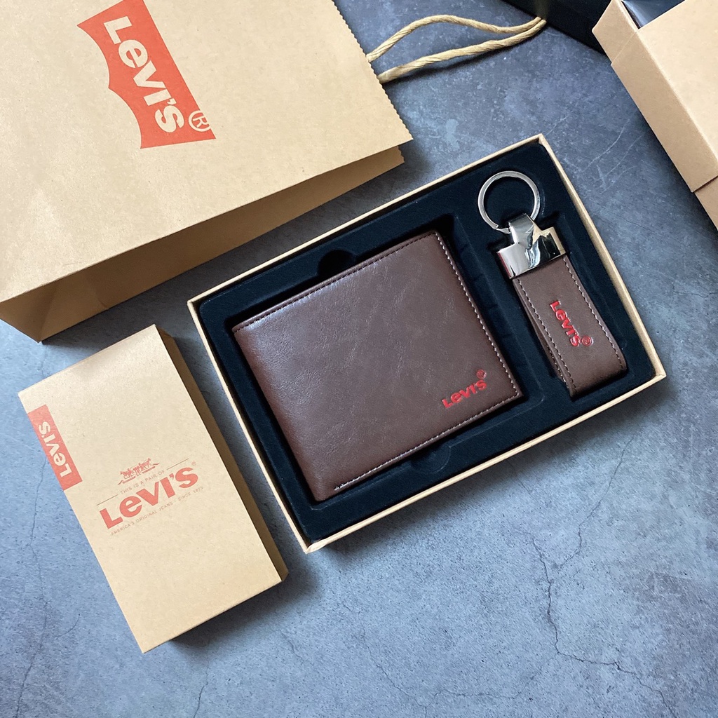 Set ví nam trơn logo đỏ + key - S215