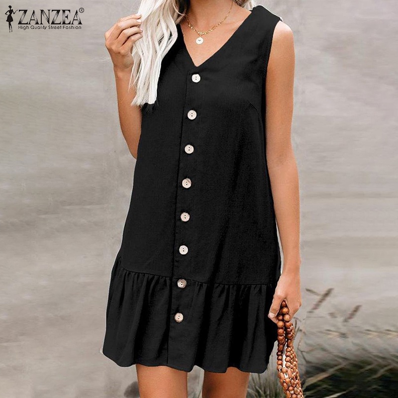 Đầm ZANZEA không tay cổ chữ V thời trang quyến rũ