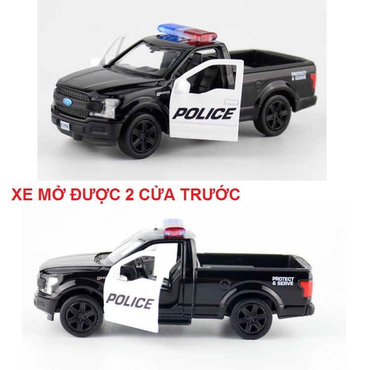 Đồ chơi xe ô tô cảnh sát mini mô hình xe bán tải Ford F150 tỉ lệ 1:36 bằng kim loại chạy bằng cót