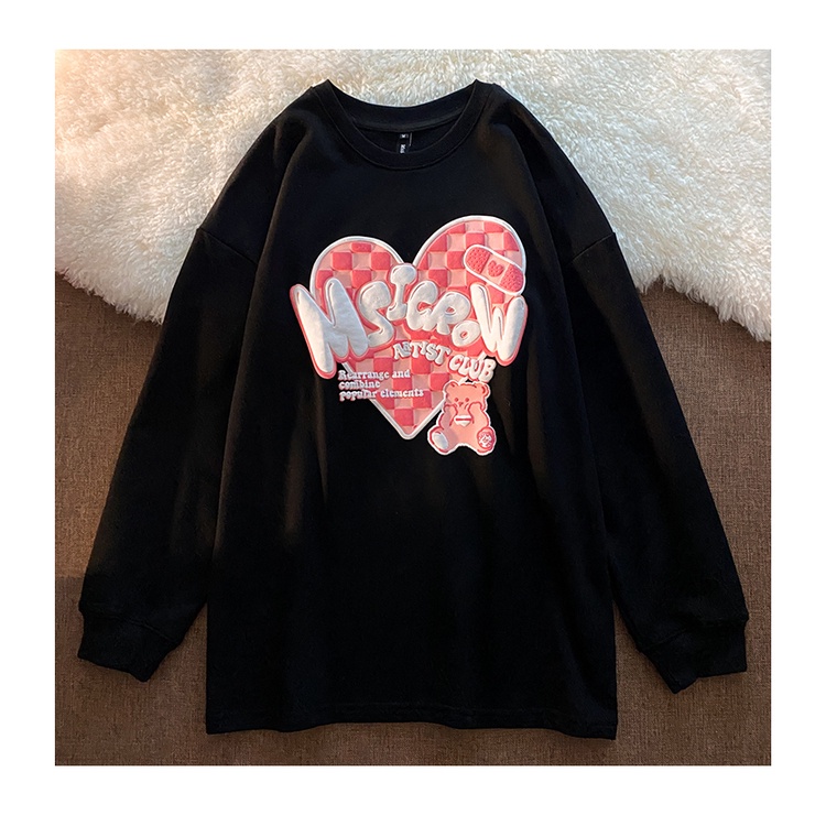 Áo sweater nữ tay dài dáng rộng in hình trái tim | BigBuy360 - bigbuy360.vn