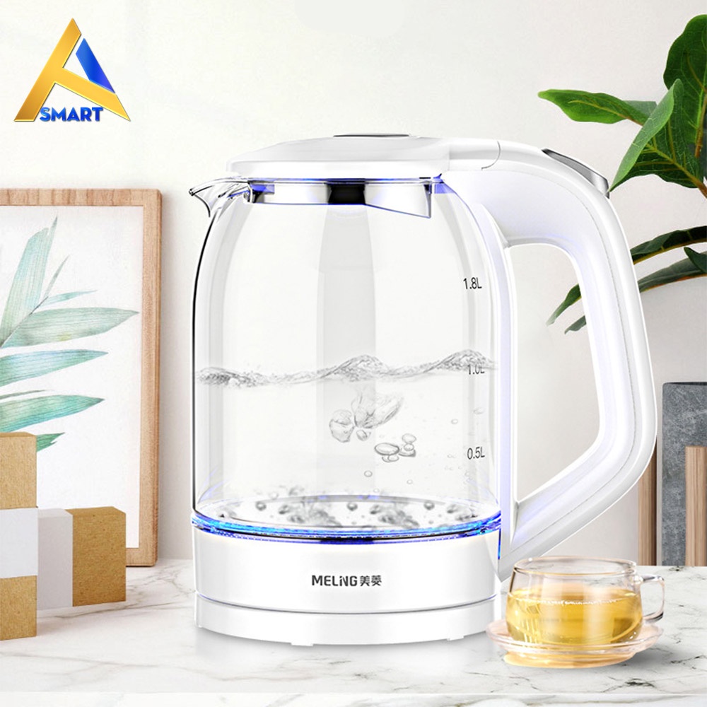 Ấm siêu tốc thủy tinh cao cấp 1.8L MELING 1500w bình siêu tốc trong suốt, cường lực, đèn led, tự ngắt khi sôi