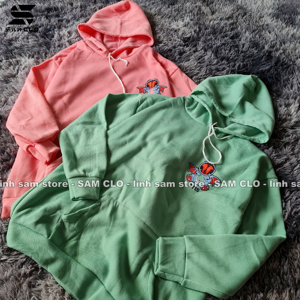 Áo khoác nỉ nữ SAM CLO hoodie chui có mũ NỈ 1 LỚP tay dài thu đông freesize dáng unisex in hình stitch OTIS