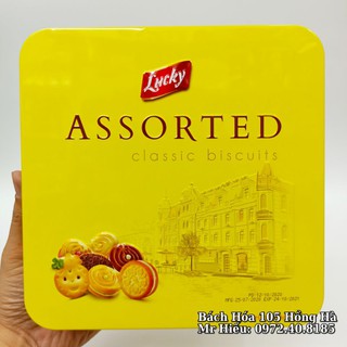 [T5/2023] Bánh Lucky Assorted 200g hộp sắt màu vàng