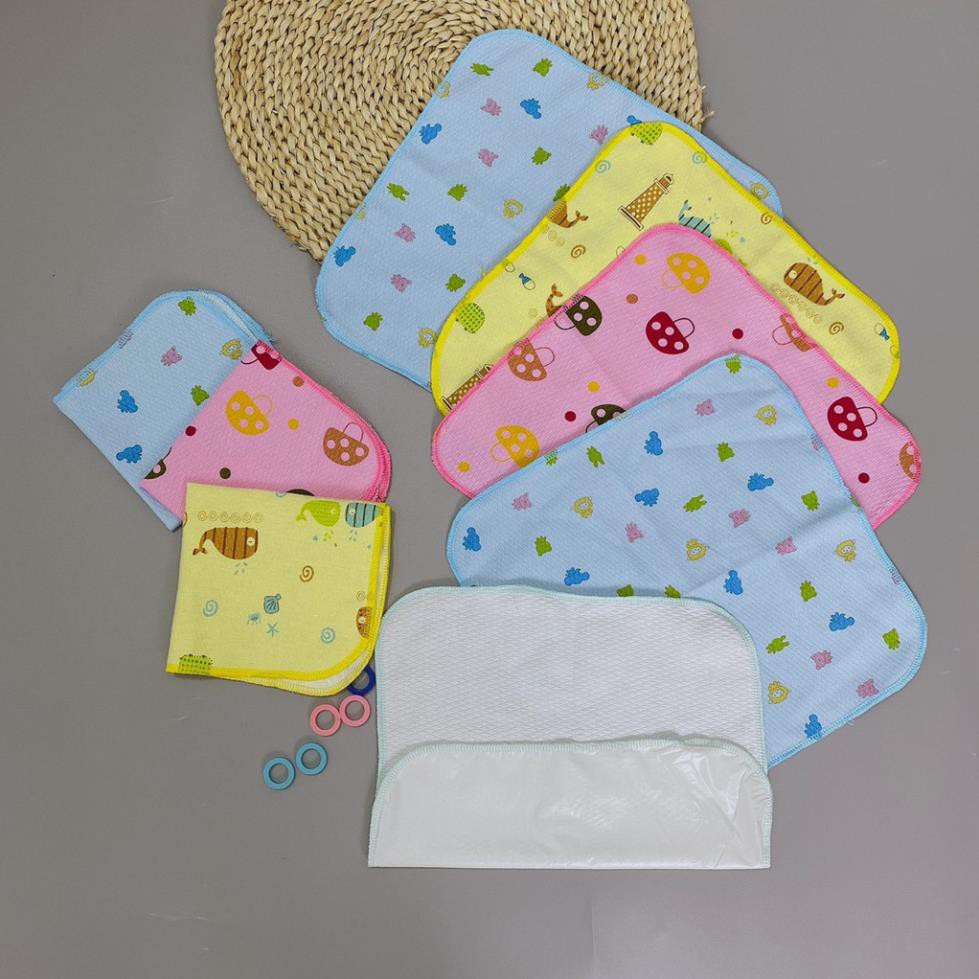 Set 10 Tấm Lót Chống Thấm Họa Tiết 2 Lớp Cotton Cho Bé - Miếng Lót Chống Thấm Thay Bỉm Cho Bé