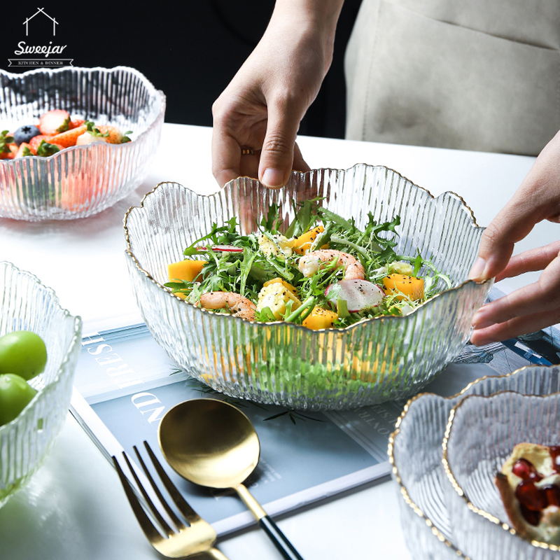 Tô thủy tinh SWEEJAR dùng để trộn salad trong suốt viền không đối xứng