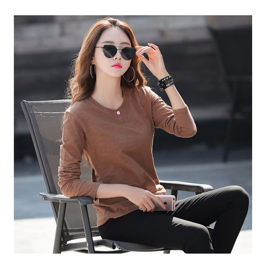 Áo phông nữ Áo Thun Nữ Dài Tay Cổ Tròn Thời Trang Hàn Quốc