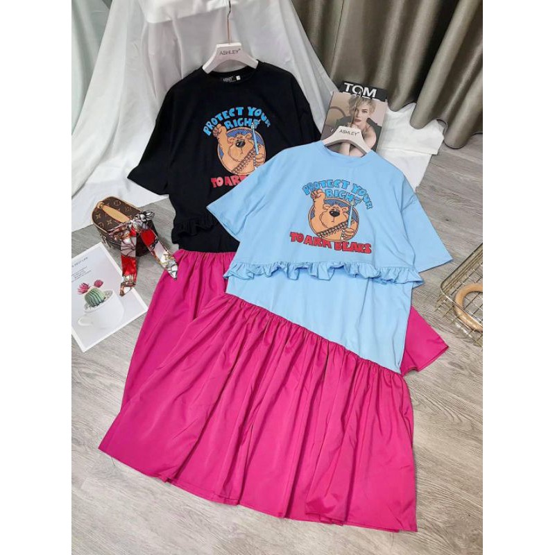 [🔥GOM SALE ODER🔥] combo set váy đầm suông bèo babydoll hình gấu cho mẹ và bé gái ( HÀNG QC SALE)