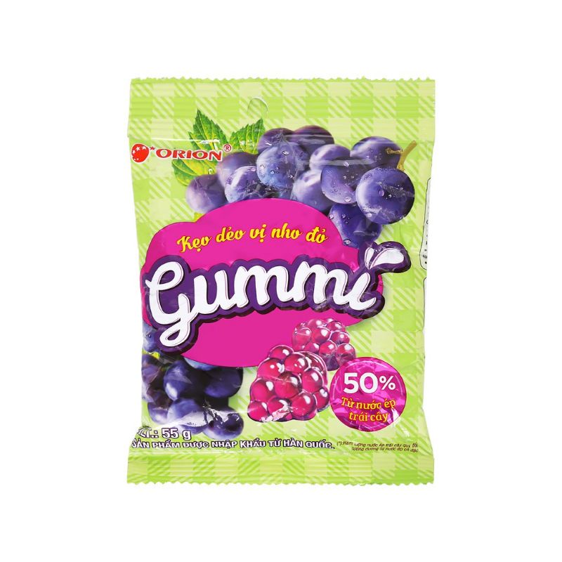 Kẹo dẻo Gummi vị đào/ nho/ trái cây 55g