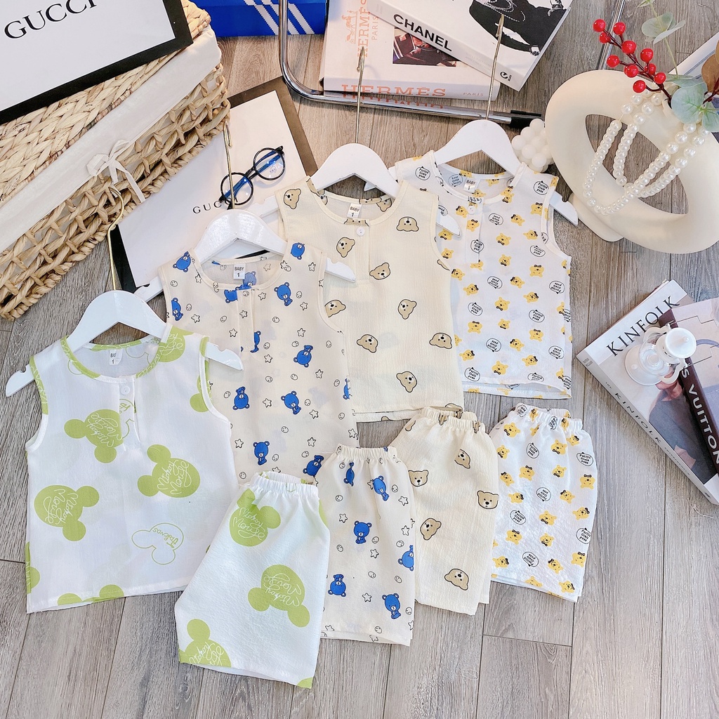 Bộ 3 Lỗ Hoạ Tiết Gấu Đáng Yêu Cho Bé Chất Liệu Vải Xô Muslin Đủ Size Từ 8-18Kg VNXK Nhật-Hàn