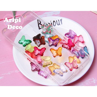 Charm hạt hình bướm màu trong xỏ lỗ 2 đầu A20 /Nguyên liệu làm vòng tay /handmade / resin