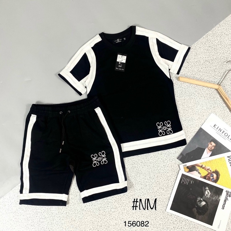 Bộ Hè Cổ Tròn Pha Vạch Trắng Chấm Lỗ Cực Sang