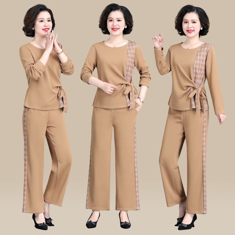 Mẹ tính khí mùa thu bộ đồ thể thao 40-50 tuổi áo len phụ nữ trung niên và cao tuổi giản dị phong cách nước ngoài mùa xuâ