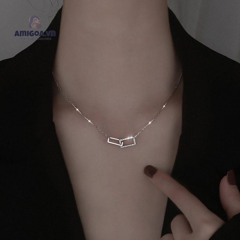Vòng cổ Hai Lớp Mặt Vuông Đơn Giản Sang Trọng Cho Nữ