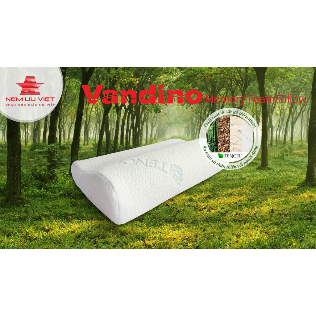 Gối Memory Foam Cao Cấp Vandino - 50*30*8/10cm - tốt cho cột sống, đốt cổ - được bác sĩ khuyên dùng