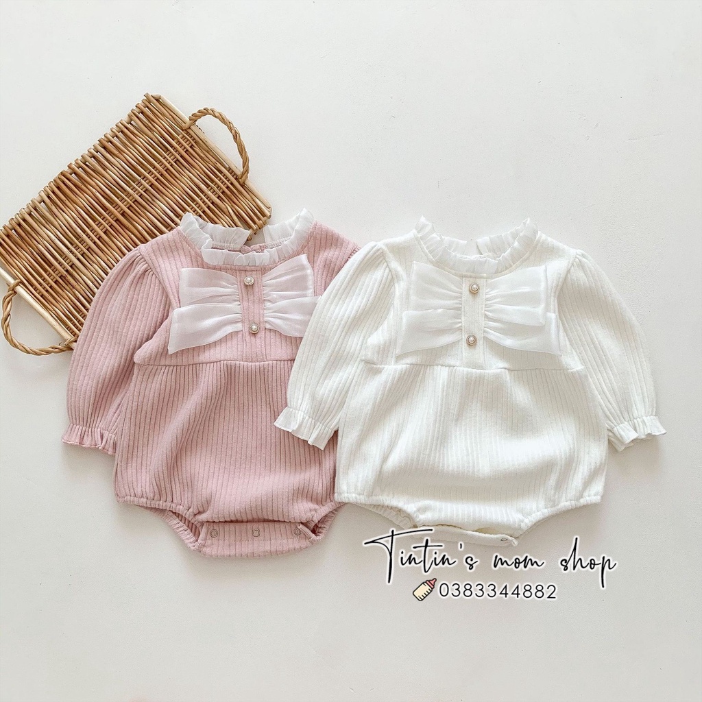 Bộ body chip tiểu thư len mềm nơ ngực cho bé đầy tháng/ thôi nôi