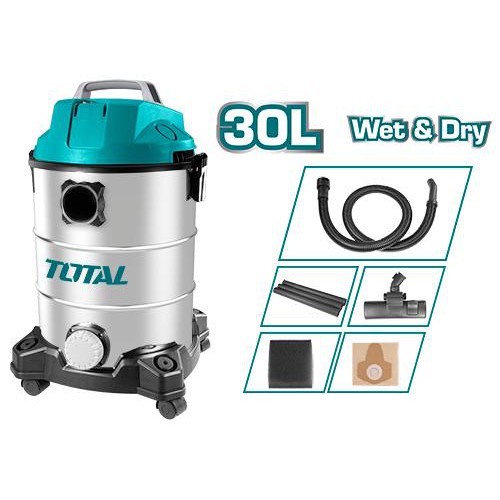 Máy hút bụi 30L Total TVC13301 1300W - Hút khô và ướt, Mô tơ dây đồng Áp suất hút 18 Kpa [Hàng Chính Hãng]