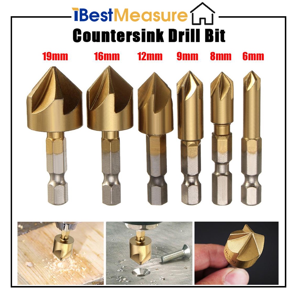[HCM]Bộ 6 mũi khoan thân lục giác HSS vát mép 6mm-19mm 1/4 inch khoét lỗ sáo 90 độ IBestMeasure