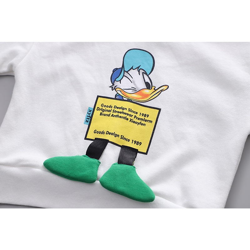 Áo Sweater Thể Thao Tay Dài Cổ Tròn In Hình Vịt Donald Hoạt Hình Kích Thước 80-120cm Cho Trẻ Em