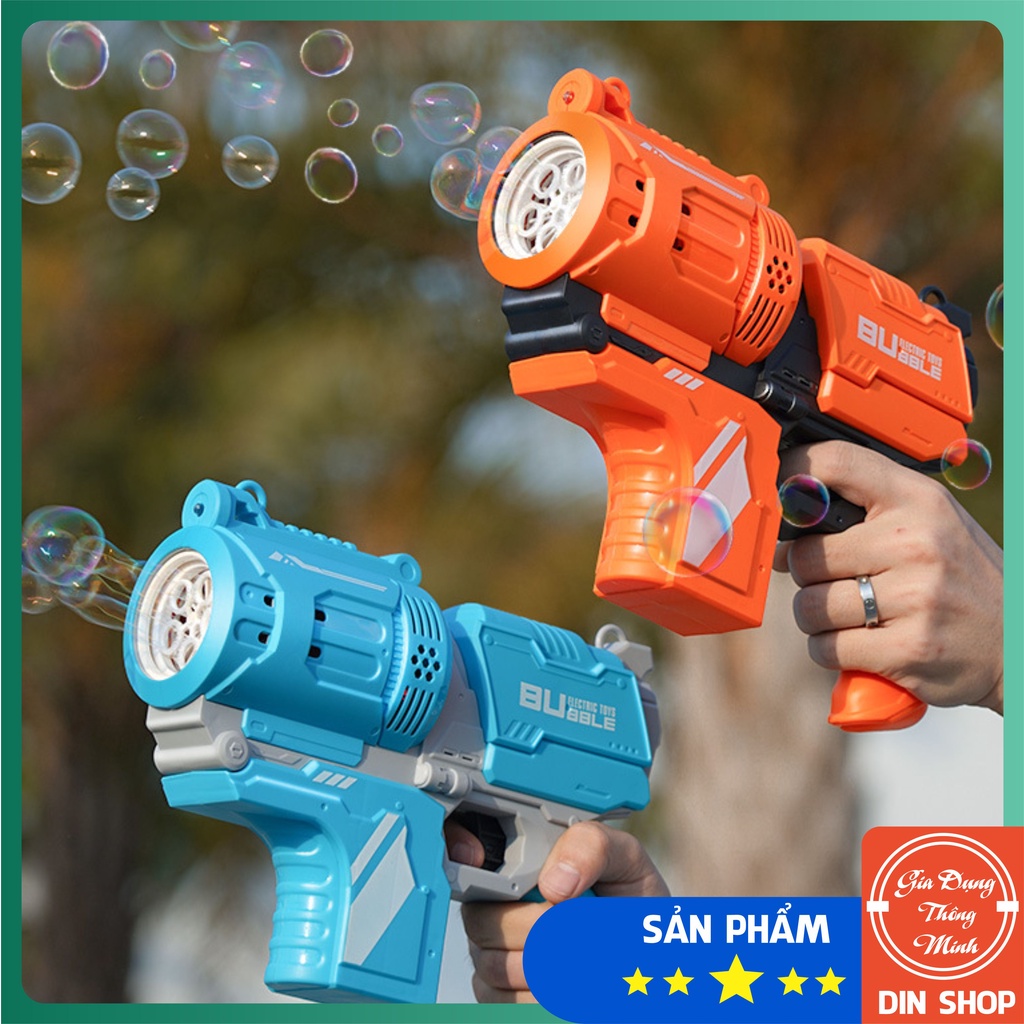 Súng Thổi Bong Bóng Tự Động 👑CỠ BỰ👑 Súng 5 Nòng Bắn/Phun Bong Bóng Tự Động Kèm Xà Phòng Có Đèn Có Nhạc