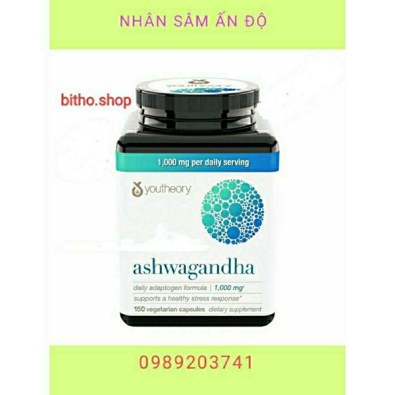 [Bill Mỹ 2025 mới]Viên uống nhân sâm Ấn Độ giảm căng thẳng Youtheory Ashwagandha 1000mg 180 viên