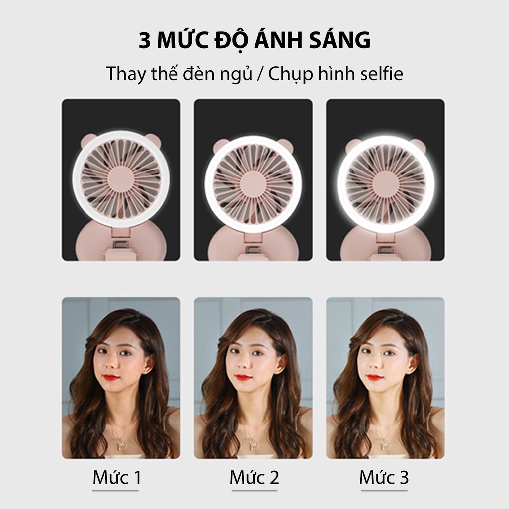 Quạt mini đa năng Jiashi tích hợp 3 trong 1 đèn ngủ và kẹp điện thoại, gấp để bàn dây đeo tiện lợi - QMN02