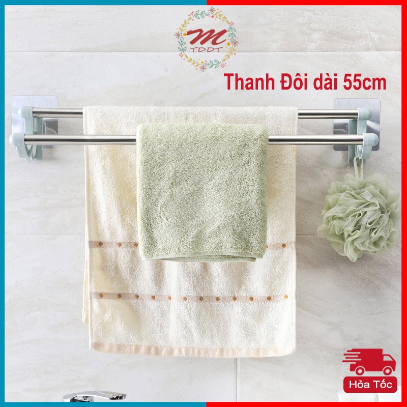 Thanh Treo Khăn Dán Tường Nhà Tắm Bằng Inox Dài 55CM Chắc Chắn Không Cần Khoan Mã 129 - MTDDT